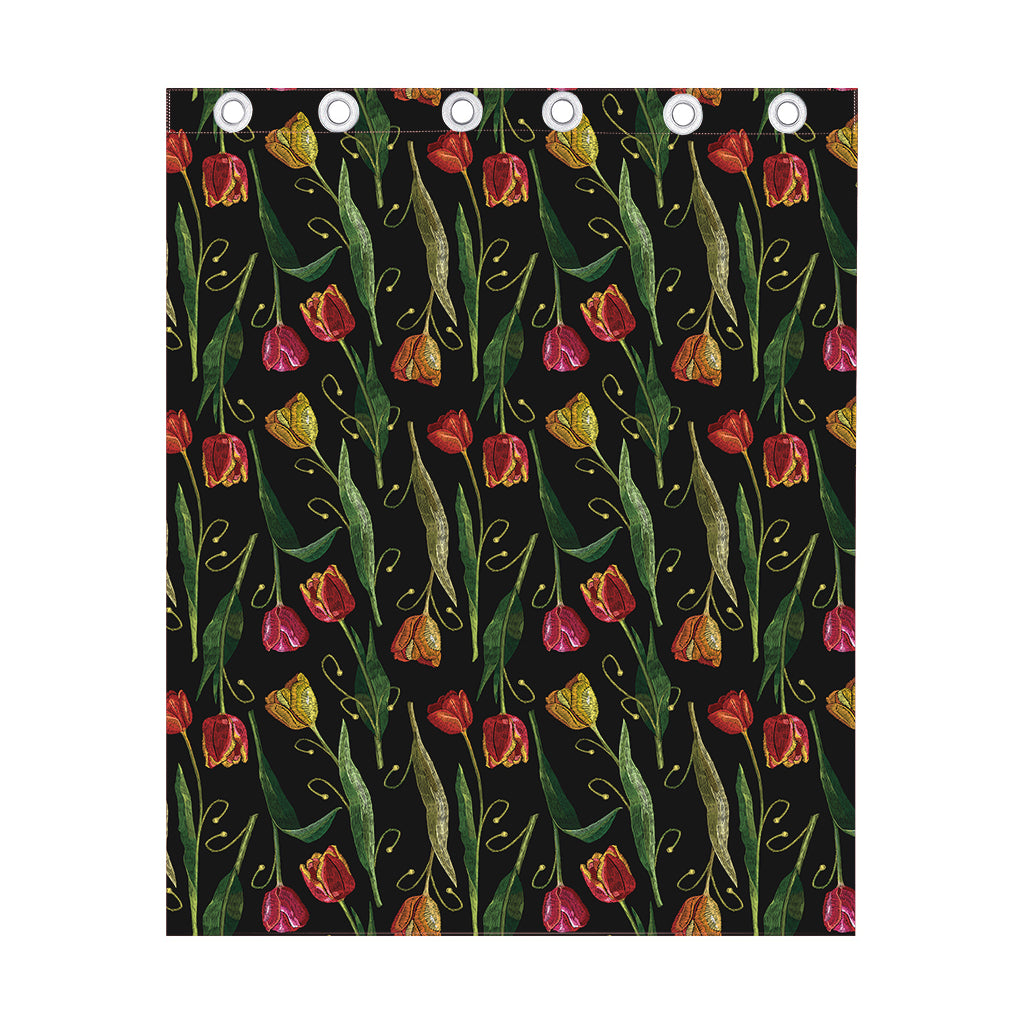 Embroidery Tulip Pattern Print Curtain
