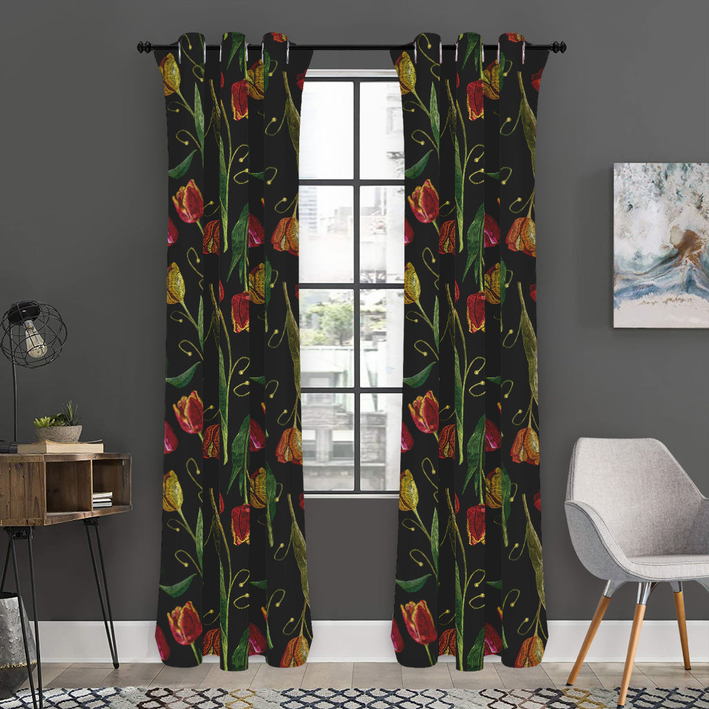 Embroidery Tulip Pattern Print Curtain
