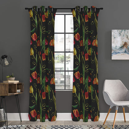 Embroidery Tulip Pattern Print Curtain