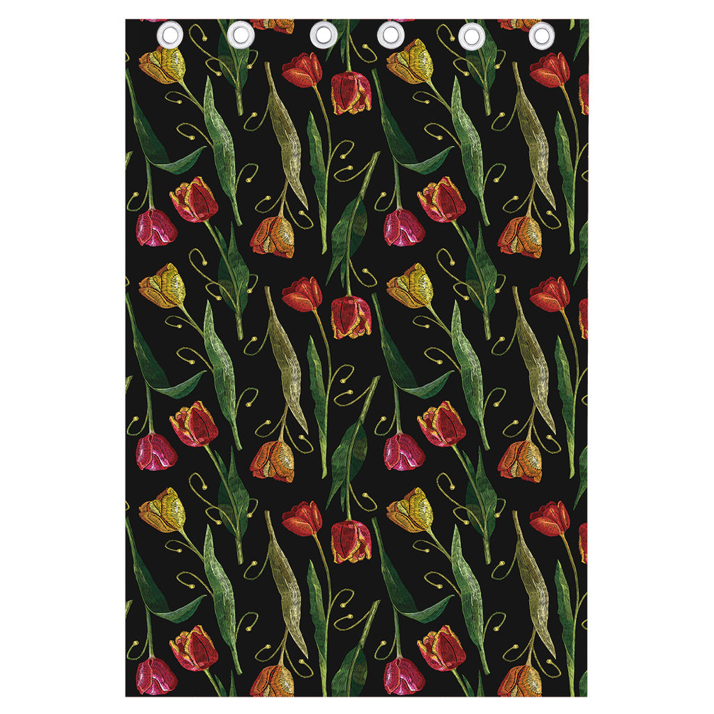 Embroidery Tulip Pattern Print Curtain