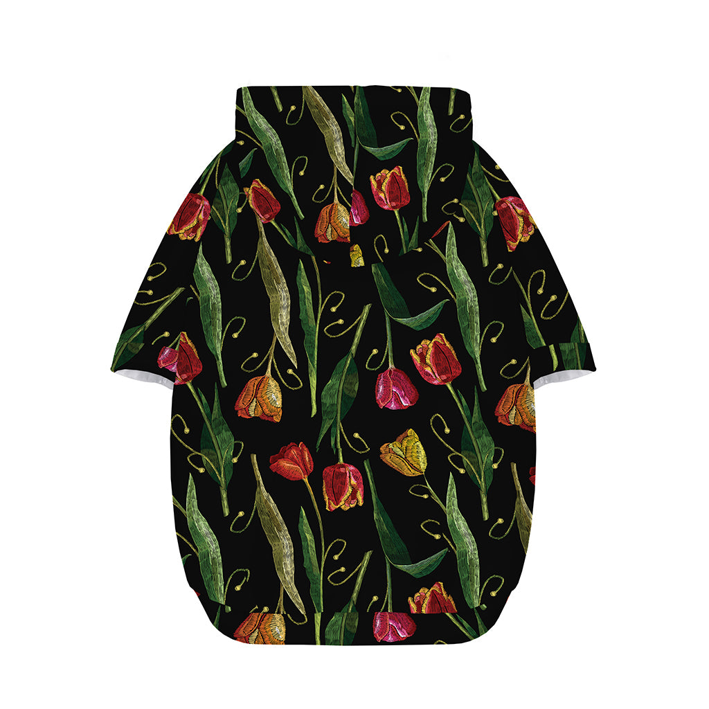 Embroidery Tulip Pattern Print Dog Zip Up Hoodie