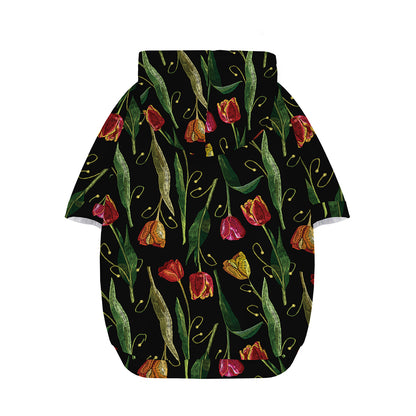 Embroidery Tulip Pattern Print Dog Zip Up Hoodie