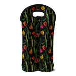Embroidery Tulip Pattern Print Double Neoprene Wine Tote