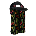 Embroidery Tulip Pattern Print Double Neoprene Wine Tote