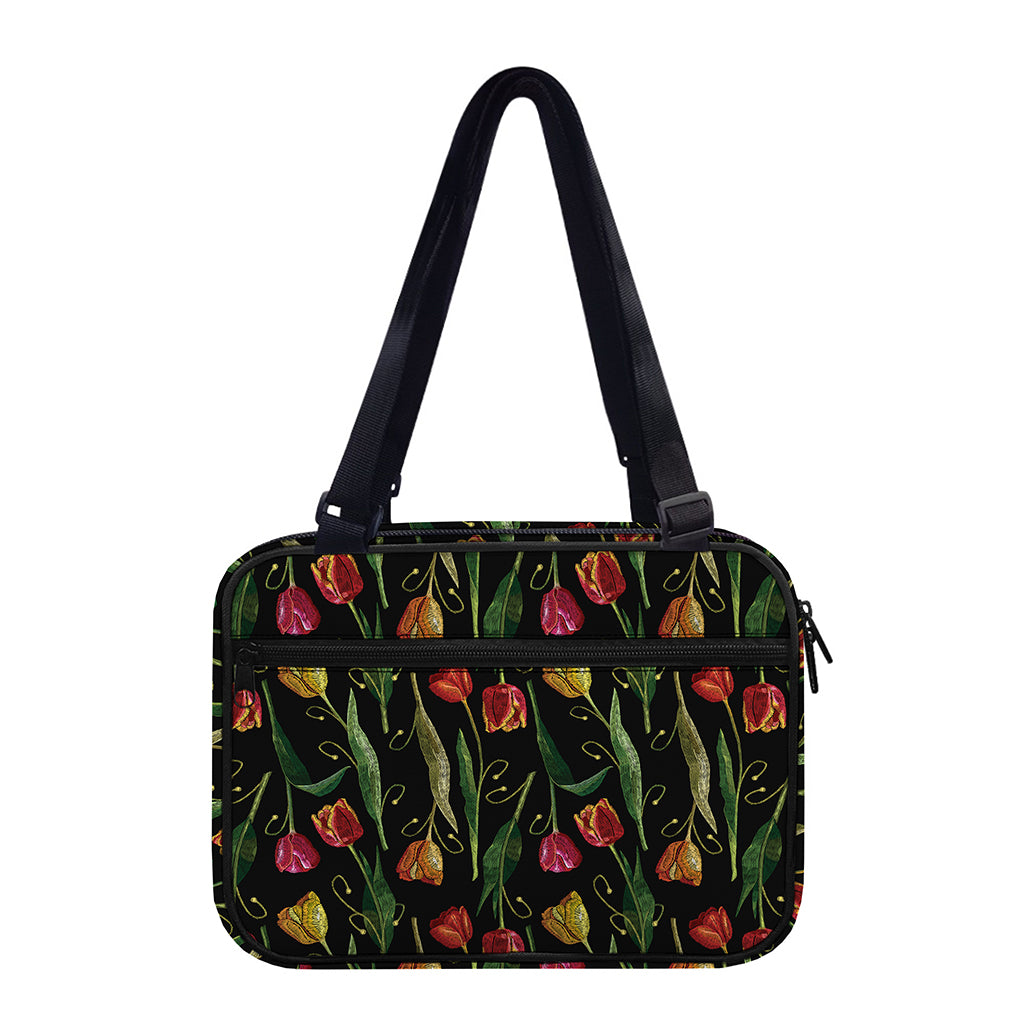 Embroidery Tulip Pattern Print Double Strap Bible Bag