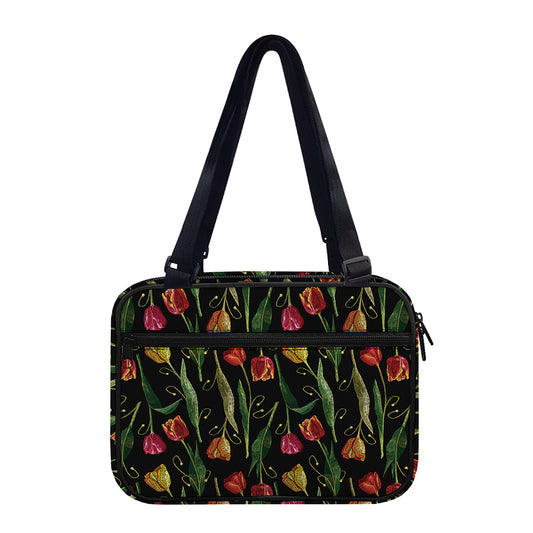 Embroidery Tulip Pattern Print Double Strap Bible Bag