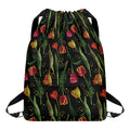 Embroidery Tulip Pattern Print Drawstring Backpack