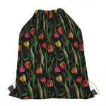 Embroidery Tulip Pattern Print Drawstring Bag