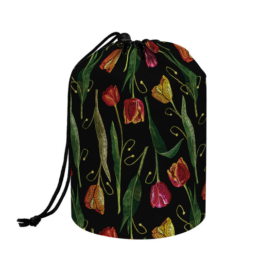 Embroidery Tulip Pattern Print Drawstring Makeup Bag