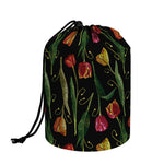 Embroidery Tulip Pattern Print Drawstring Makeup Bag