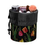 Embroidery Tulip Pattern Print Drawstring Makeup Bag