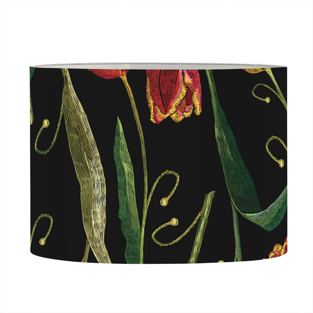 Embroidery Tulip Pattern Print Drum Lamp Shade