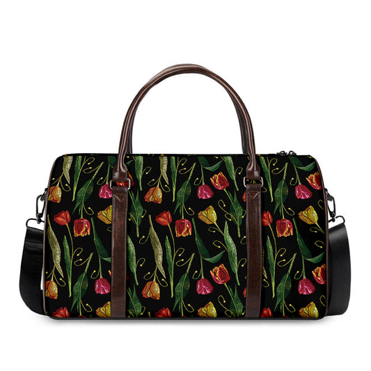Embroidery Tulip Pattern Print Duffle Bag