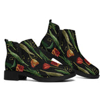 Embroidery Tulip Pattern Print Flat Ankle Boots