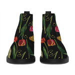 Embroidery Tulip Pattern Print Flat Ankle Boots