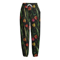 Embroidery Tulip Pattern Print Fleece Lined Knit Pants