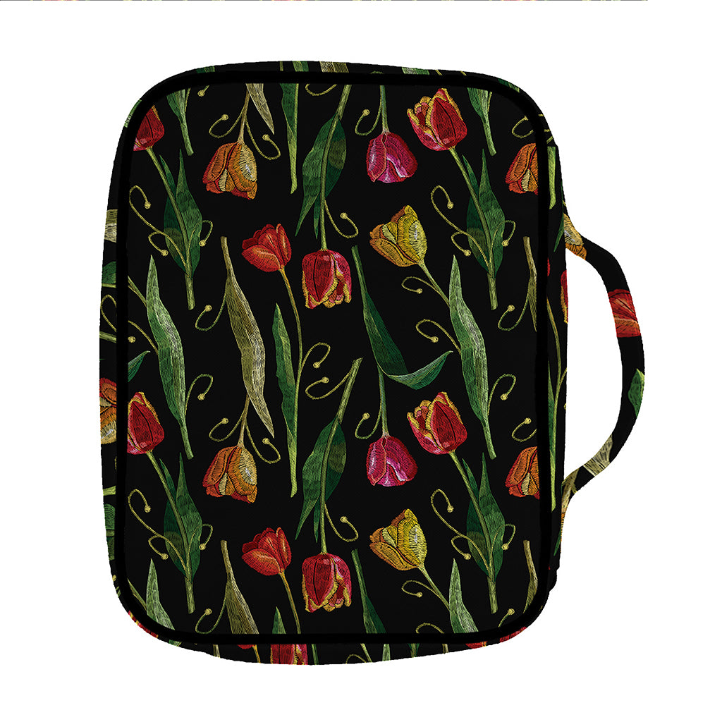 Embroidery Tulip Pattern Print Front Pocket Bible Bag