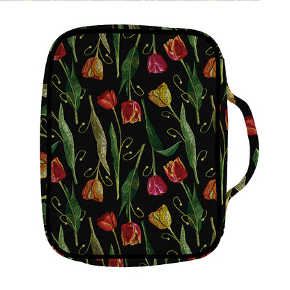 Embroidery Tulip Pattern Print Front Pocket Bible Bag