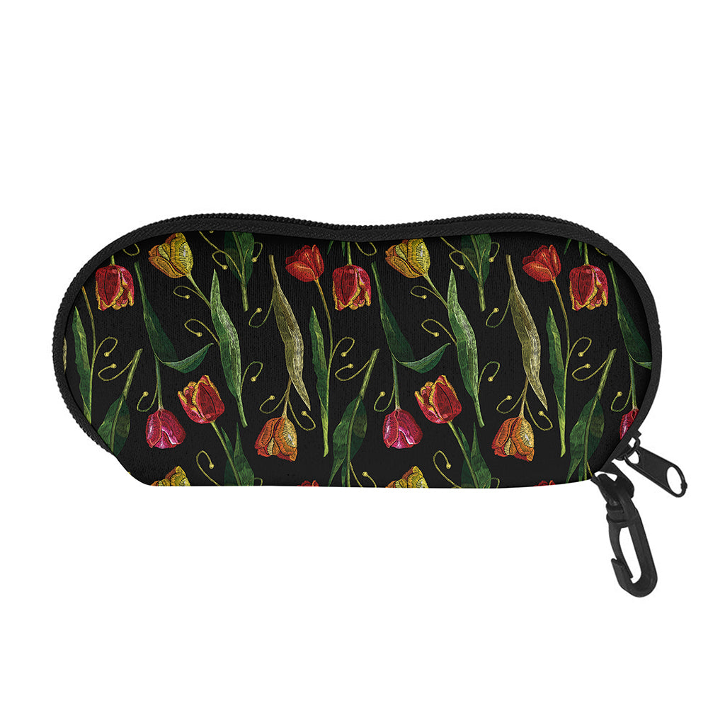 Embroidery Tulip Pattern Print Glasses Case
