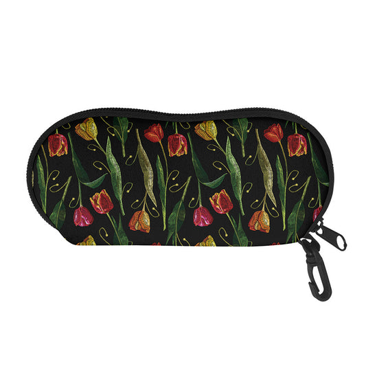 Embroidery Tulip Pattern Print Glasses Case
