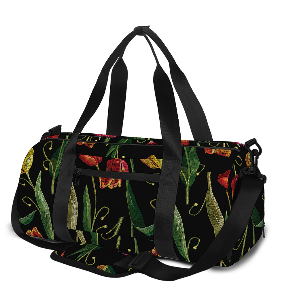 Embroidery Tulip Pattern Print Gym Bag