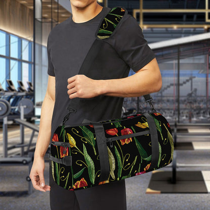 Embroidery Tulip Pattern Print Gym Bag