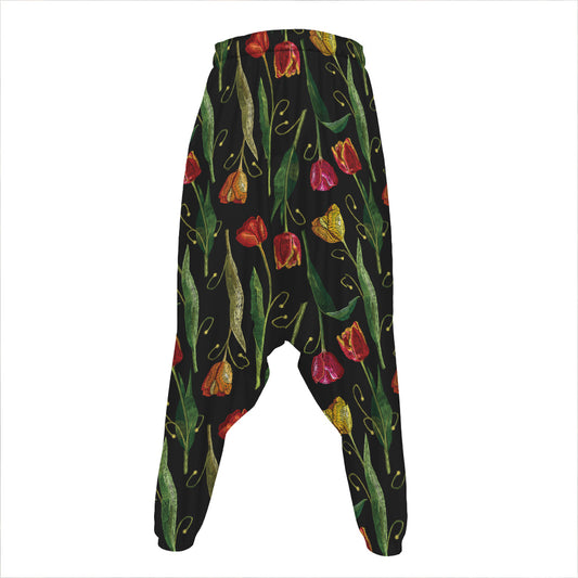 Embroidery Tulip Pattern Print Hammer Pants