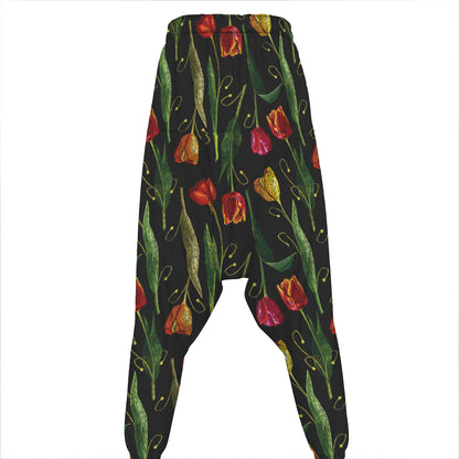 Embroidery Tulip Pattern Print Hammer Pants