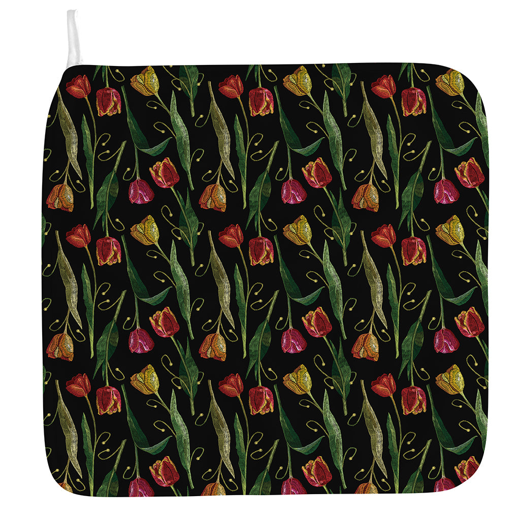 Embroidery Tulip Pattern Print Hand Towel