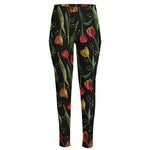 Embroidery Tulip Pattern Print High-Waisted Pocket Leggings