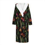 Embroidery Tulip Pattern Print Hooded Bathrobe