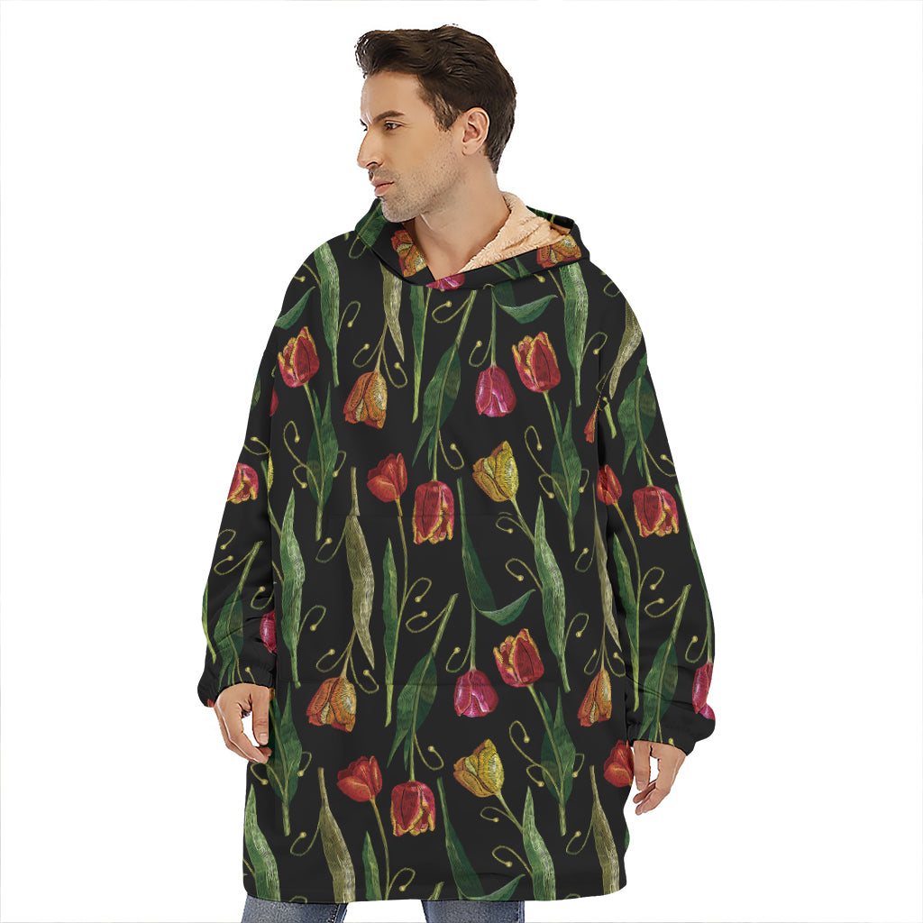 Embroidery Tulip Pattern Print Hoodie Blanket