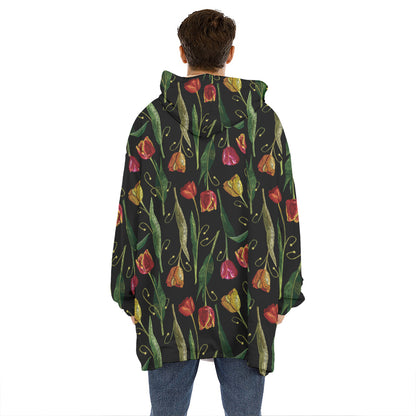 Embroidery Tulip Pattern Print Hoodie Blanket