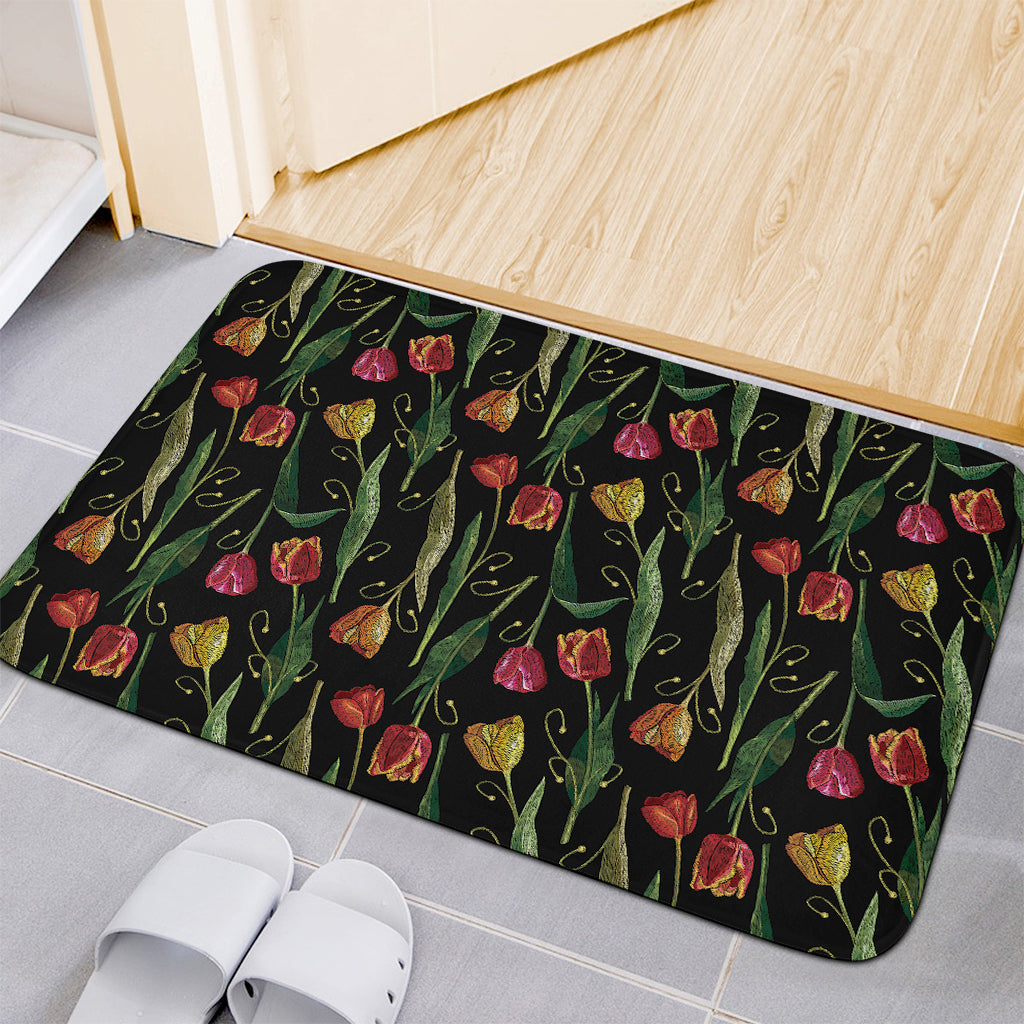 Embroidery Tulip Pattern Print Indoor Door Mat