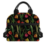 Embroidery Tulip Pattern Print Insulated Lunch Bag