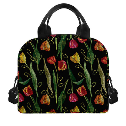 Embroidery Tulip Pattern Print Insulated Lunch Bag