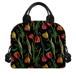 Embroidery Tulip Pattern Print Insulated Lunch Bag