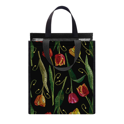 Embroidery Tulip Pattern Print Insulated Lunch Tote