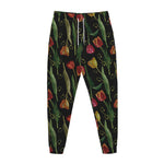 Embroidery Tulip Pattern Print Jogger Pants