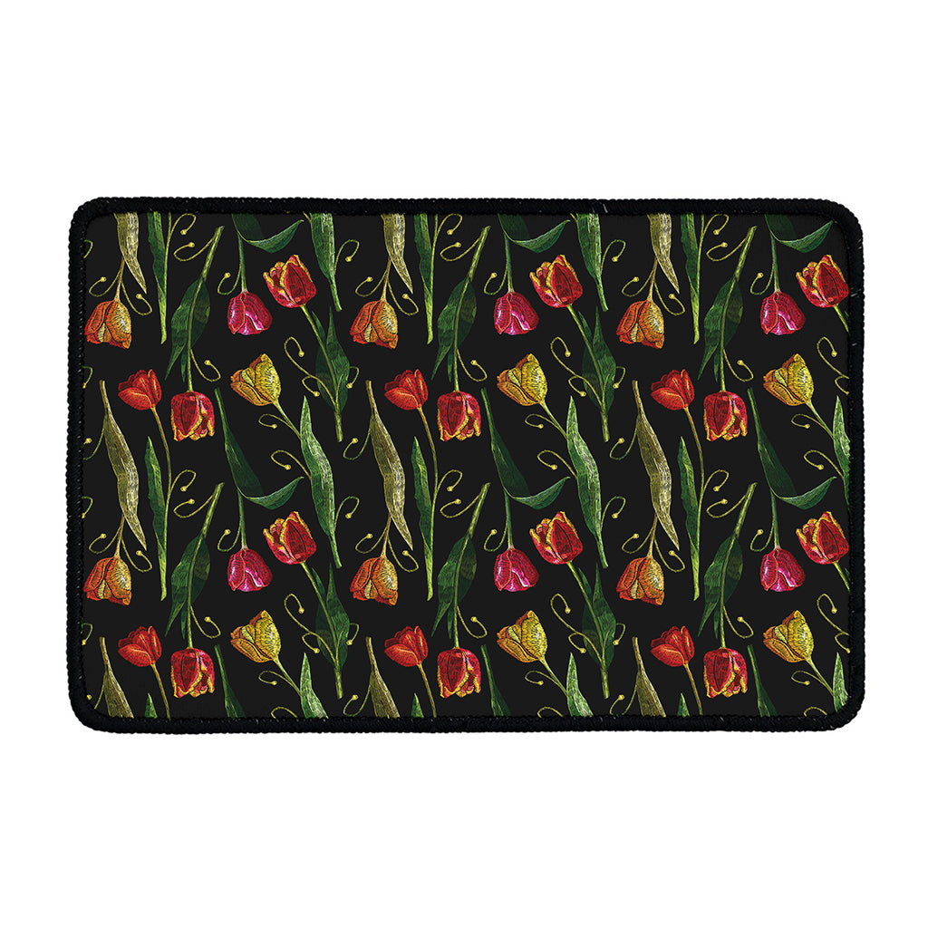 Embroidery Tulip Pattern Print Kitchen Mat