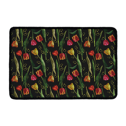Embroidery Tulip Pattern Print Kitchen Mat