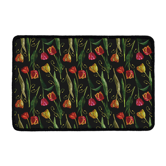 Embroidery Tulip Pattern Print Kitchen Mat