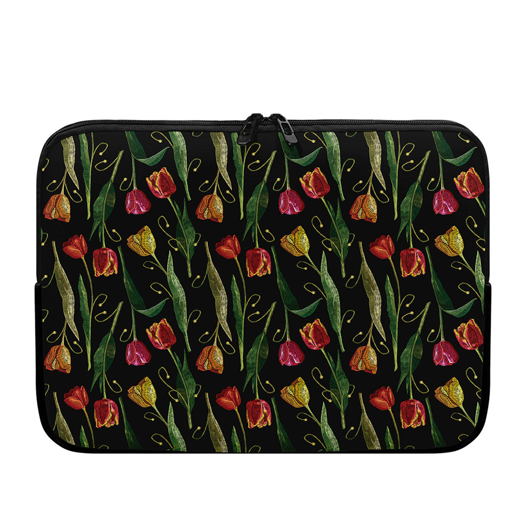 Embroidery Tulip Pattern Print Laptop Sleeve