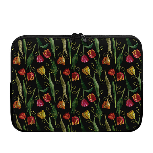 Embroidery Tulip Pattern Print Laptop Sleeve