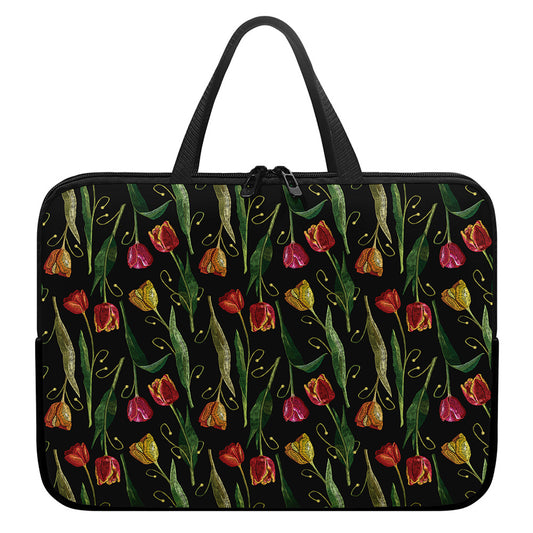Embroidery Tulip Pattern Print Laptop Sleeve With Handle