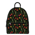 Embroidery Tulip Pattern Print Leather Backpack