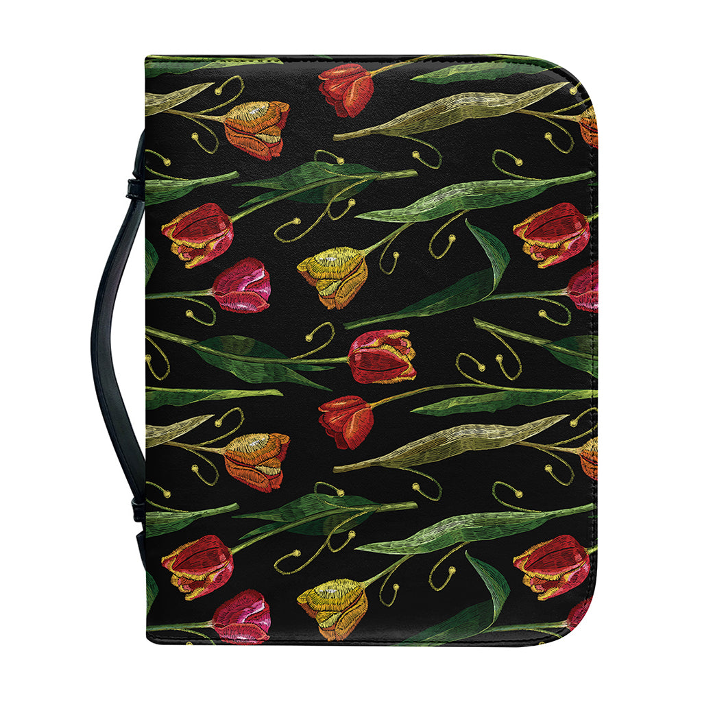 Embroidery Tulip Pattern Print Leather Bible Cover