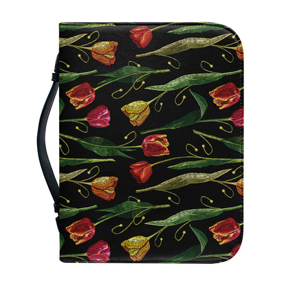 Embroidery Tulip Pattern Print Leather Bible Cover