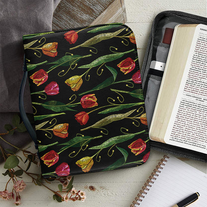 Embroidery Tulip Pattern Print Leather Bible Cover