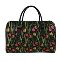 Embroidery Tulip Pattern Print Leather Duffel Bag